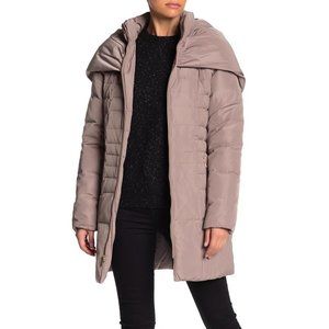 COLE HAAN Zip Front Down Puffer Jacket Winter Coat Cashew Beige Taupe NWT